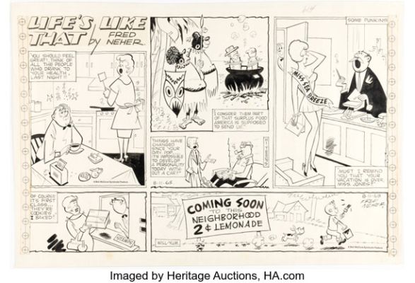 Fred Neher Life‘s Like That Sunday Comic Strip Original Art dated 8-11-63 (Bell-McLure Syndicate, 1963).