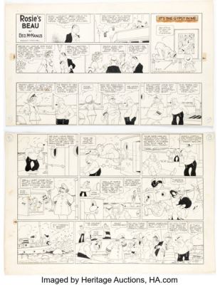 George McManus Bringing Up Father and Rosie’s Beau Sunday Comic Strips Original Art dated 9-27-36 (King Features Syndicate, 1936). (Total: 2 Original Art) | Heritage