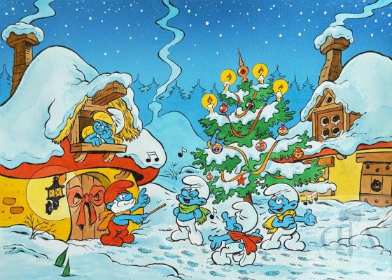 André Sipp/Les Schtroumpf. Dessin original réalisé en hommage à Peyo. Superbe qualité d‘exécution qui illustre la maîtrise technique de l‘artiste. Encre de Chine et aquarelle signée. TBE+. 41 X 30 cm - Lot 265 :