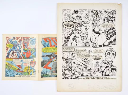 Lot 102 - Judge Dredd original artwork by Ron Turner (1977) from 2000 AD prog 16 pg 32 with original comic. | Comic Book Auctions ltd
