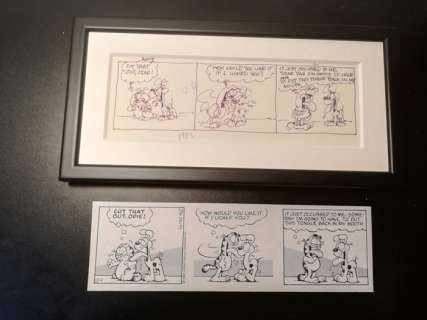 Davis, Jim - original prelim strip art for Garfield strip December 4th 1985 - matted and framed - Loose page - original art | Catawiki
