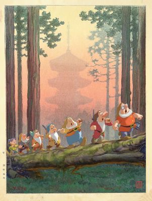 Seven Dwarfs at the Pagoda of Nikkō 日光の朝靄 | Corner4art