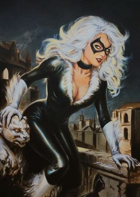 Manu Silva | Black cat acrylics 11x17 original ART by Manu Silva | Raremarq (Buy It Now)