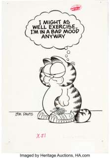 Davis, Jim | Jim Davis - Garfield "Exercising" Illustration Original Art (c.1980s).... | Heritage