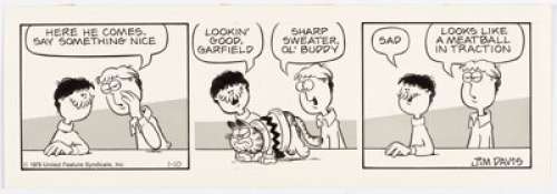 Davis, Jim | Jim Davis Garfield Daily Comic Strip Original Art Dated 1-10-79 (United Feature Syndicate, 1979).... | Heritage