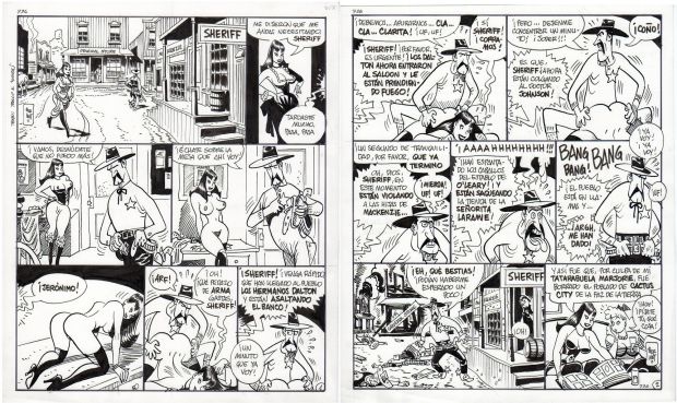 JORDI BERNET - Tavola originale per Clara de noche. Pubblicata in Italia su Skorpio n.27 del 2006. Cm. 29,5 x 35 ciascuna. Storia autoconclusiva di 2 pagine. Il prezzo è entrambe le tavole. Price for both pages!