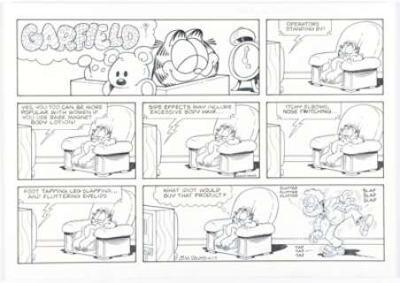 Jim Davis Garfield Sunday Comic Strip Original Art dated 4-17-05 (PAWS, 2005). | Heritage