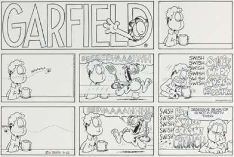 Jim Davis Garfield Sunday Comic Strip Original Art dated 3-22-98 (PAWS/Universal Press Syndicate, 1998). | Heritage