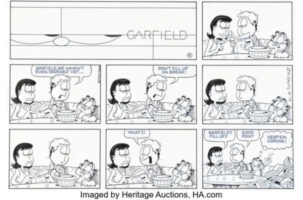 Jim Davis Garfield Sunday Comic Strip Original Art dated 8-19-07 (PAWS, 2007). | Heritage