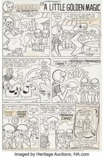 Dan DeCarlo and Jim DeCarlo (attributed) - Sabrina Hostess Twinkies Complete 1-Page Ad "A Little Golden Magic" Original Art (Archie, 1980). | Heritage