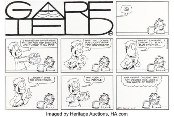 Jim Davis Garfield Sunday Comic Strip Original Art dated 3-15-09 (PAWS, 2009). | Heritage