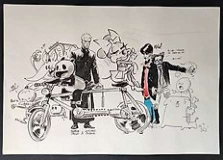 Zerocalcare, Orltolani, Sio, Bevilacqua, Soffritti, Recchioni, Rossi Edrighi, Pagani - illustrazione originale collettiva "Rat-Man, Armadillo, Dylan Dog, Don Zauker, A Panda piace..." - Loose page - (2014) | Catawiki