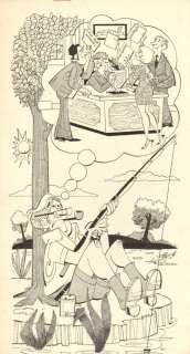 Bill Kresse - Fishing in Retirement But Dreaming of Work Cartoon - Signed
