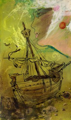 Mario Tempesti | Copertina non identificata n.1 (Ritratto di donna con vascello sommerso) | Tavole Originali