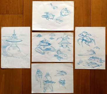 Benoît, Ted - 5 Vellen met originele schetsen + 1 Print - Blake & Mortimer (animatieserie) - (1995/2000) | Catawiki