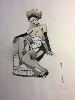 Michetz - Dessin original en couleur - Serveuse aux seins nus - Format: 30 x 40 cm. - (2019) | Catawiki