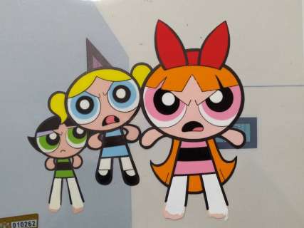 The Powerpuff Girls - Animation cel of Bubbles, Blossom, and Buttercup | Catawiki