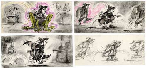 Walt Disney | Disney Studios - 4 storyboard production drawings - Black Cauldron - Fflewddur Fflam - Exemplaire unique - (1985) | Catawiki