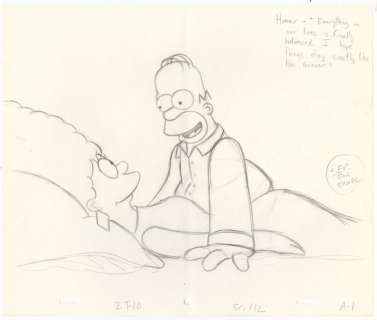 Goening Matt | 20th Century Fox Television - Original Production drawing - The Simpsons - Homer é Marge - Exemplaire unique - (2000) | Catawiki