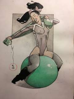 Michetz, Marc | Michetz - Dessin original en couleur - Jeune Fille coquine au ballon - Format: 25 x 35 cm. - (2019) | Catawiki