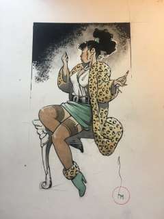 Michetz, Marc | Michetz - Dessin original en couleur - Jeune Fille coquine au manteau léopard - Format: 30 x 40 cm. - (2019) | Catawiki