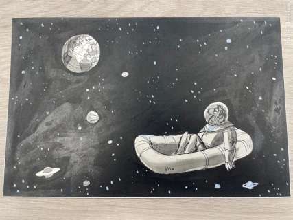 Dibujo Original de Antonio Mingote - El Astrofísico Fritz Zwichy - Noticias Frescas 1957