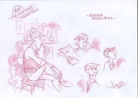 Jaume Esteve, Disney Artist | 101 Dalmatians Characters : Roger Radcliffe - Original Drawing - Jaume Esteve Signed - Pencil Artwork | Catawiki