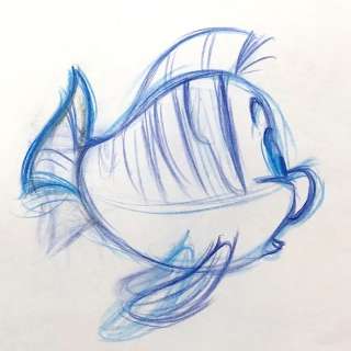 Walt Disney Studio | The Little Mermaid - Original Animation Production Drawing of FLOUNDER (Walt Disney) - (1989) | Catawiki