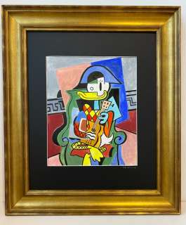 Tony Fernandez - Disney Artist | Donald Duck inspired by Pablo Picasso’s Harlequin (1901 - Original Painting - Tony Fernandez - Museum Frame 90x6x77cm - Acrylic Art | Catawiki
