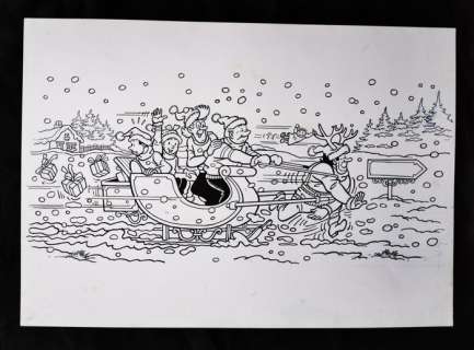 Luc Morjaeu | Suske en Wiske - Originele tekening voor kerstkaart - ontworpen door Luc Morjaeu - Page volante - (2005) | Catawiki