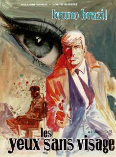 William Vance - Lot 504 - Bruno Brazil, Les yeux sans visage, projet de couverture original à l’aquarelle pour cet album paru en 1971 au Lombard. Projet de couverture très proche de la couverture définitive.