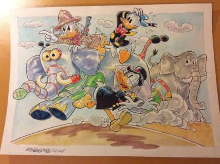 Alessandro Gottardo | Donald Duck - â€œZio Paperone e il super elefanteâ€ - Page volante - Exemplaire unique - (2020/2020) | Catawiki