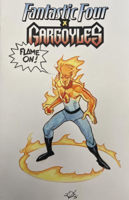 FANTASTIC FOUR VS GARGOYLES BLANK COVER WITH ORIGINAL DRAWING BY OLIVIER VATINE - HUMAN TORCH VISUAL N°1 | Pulp’s