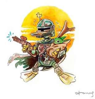 Tony Fernandez, Disney Artist | Donald Duck inspired by The Mandalorian - Original Painting - Signed by Tony Fernandez - Acrylic Art | Catawiki