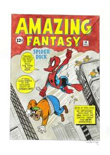 Tony Fernandez, Disney Artist - Donald Duck & Beagle Boys inspired by Spiderman "Amazing Fantasy" Cover - Original Painting - 50 x 36 cm - Signed by Tony Fernandez - Acrylic Art