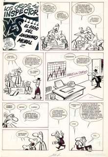 4 PÁGINAS ORIGINALES MANUEL VÁZQUEZ - LOS CASOS DEL INSPECTOR YES - EL CASO DEL ANÓNIMO MURAL - 1985