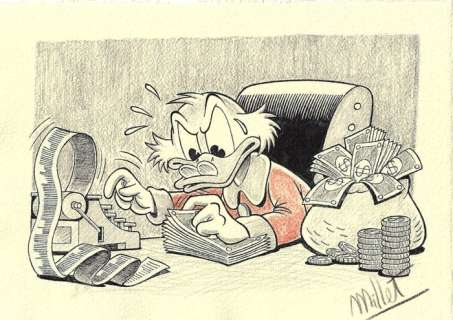 Millet | Millet - Scrooge McDuck calculating - Original Drawing | Catawiki