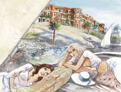 Jean-François Charles - Lot 216 - Les héroïnes de Jean-François Charles racontées par Maryse, couverture originale et 4ème plat original à l’aquarelle pour ce portfolio paru en 2023 aux éditions Voluptas.