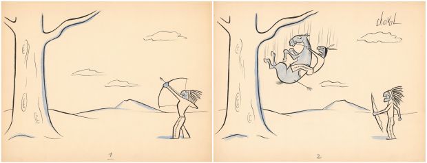 Chaval | La chasse - Encre de Chine et aquarelle sur papier | Huberty Breyne Gallery