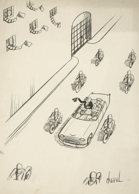 Chaval | Sur la route - Encre de Chine sur papier | Huberty Breyne Gallery