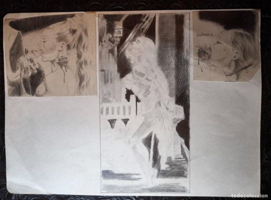 ILUSTRACIÓN DIBUJO A LÁPIZ. Boceto Trabajo. Cómic pulp horror erótico. Escuela Valenciana Años 60/70 | todocoleccion (Buy It Now)