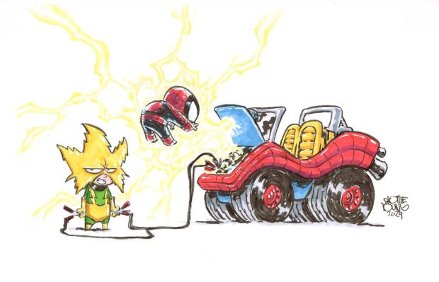 Electro Spiderman and Spidermobile by Skottie Young | DiTullio Art Collective