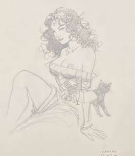 Enrico Marini | Marini, Enrico - Dessin original - Mejai et son chat - A4 | Catawiki