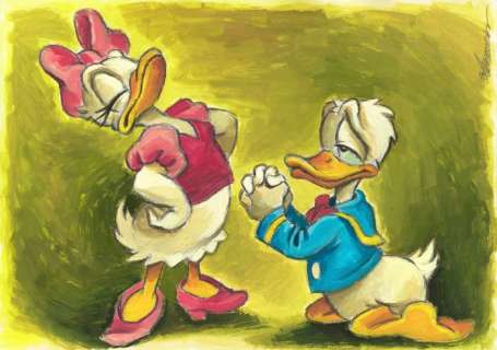 Joan Vizcarra | Donald Duck & Daisy - "Please Forgive Me" - Original Painting - Joan Vizcarra - Acrylic Art - Original Artwork | Catawiki