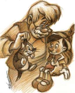 Joan Vizcarra | Geppetto, Pinocchio & Figaro - Original Drawing - Joan Vizcarra - Pencil Art - Original Artwork | Catawiki