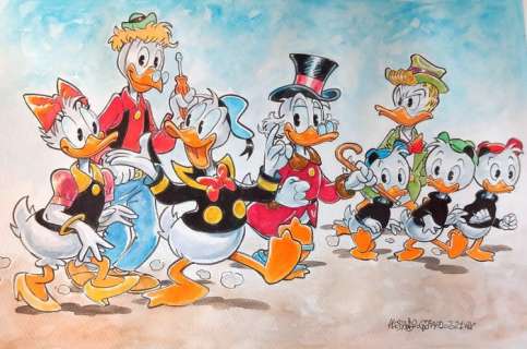 Alessandro Gottardo | Donald Duck - "Duckburg Walk" - Signed Original Watercolour Painting by Alessandro Gottardo - Page volante - (2021) | Catawiki