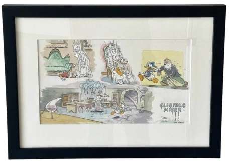 Patrick Block | 1 Original watercolour by Patrick Block - Eligible Miser for ’Epic Donald’ - framed - EO - (2012) | Catawiki