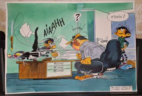 Jacot, Christian | Jacot, Christian - Dessin original couleur - Hommage à Franquin - (2019) | Catawiki