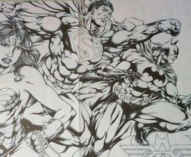 Jose Luis Pencil - Mano Araujo Inks | Batman, JLA, Superman, Wonder Woman 22x17 inches -A3 - Encré - The Trinity - Page volante - Exemplaire unique - (2013) | Catawiki