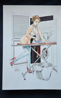 Luca Raimondo | L. Raimondo - illustrazione originale "Sexy ironing housewife" - Page volante - Exemplaire unique - (2023) | Catawiki